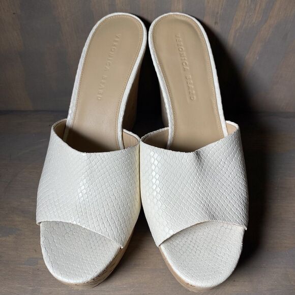 Veronica Beard Dali Python-Embossed Heels Cork Platform Wedge Mules Womens 10 - Picture 5 of 12
